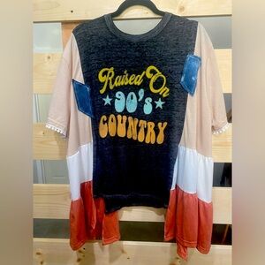 UNIQUE Raised On 90's Country Colorblock Women's Top - Black & Peach